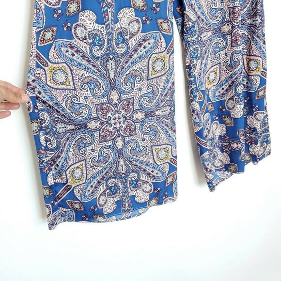 Elevenses Ines Wide Leg High Rise Pants M Blue Paisley Palazzo Flowy Resort - Picture 8 of 12